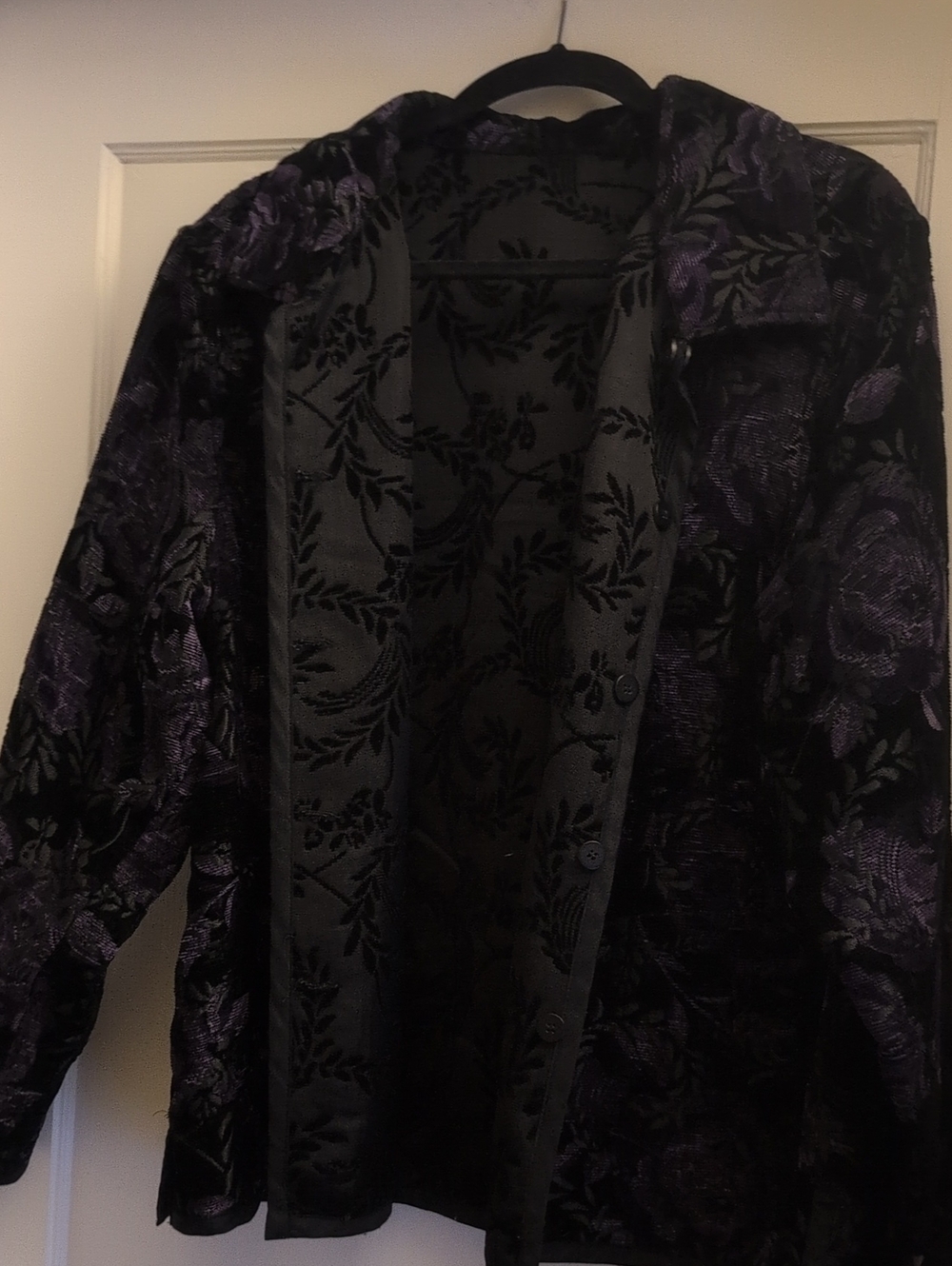 Reversible Black and Purple Floral Velvet Jacket - Women